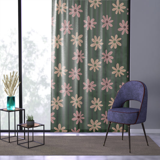 Elegant Green Floral Window Curtain