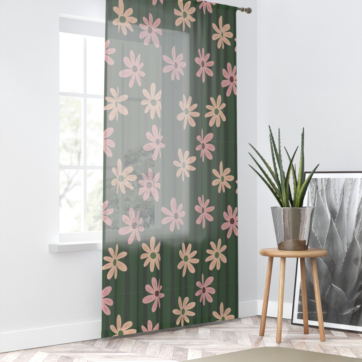 Elegant Green Floral Window Curtain