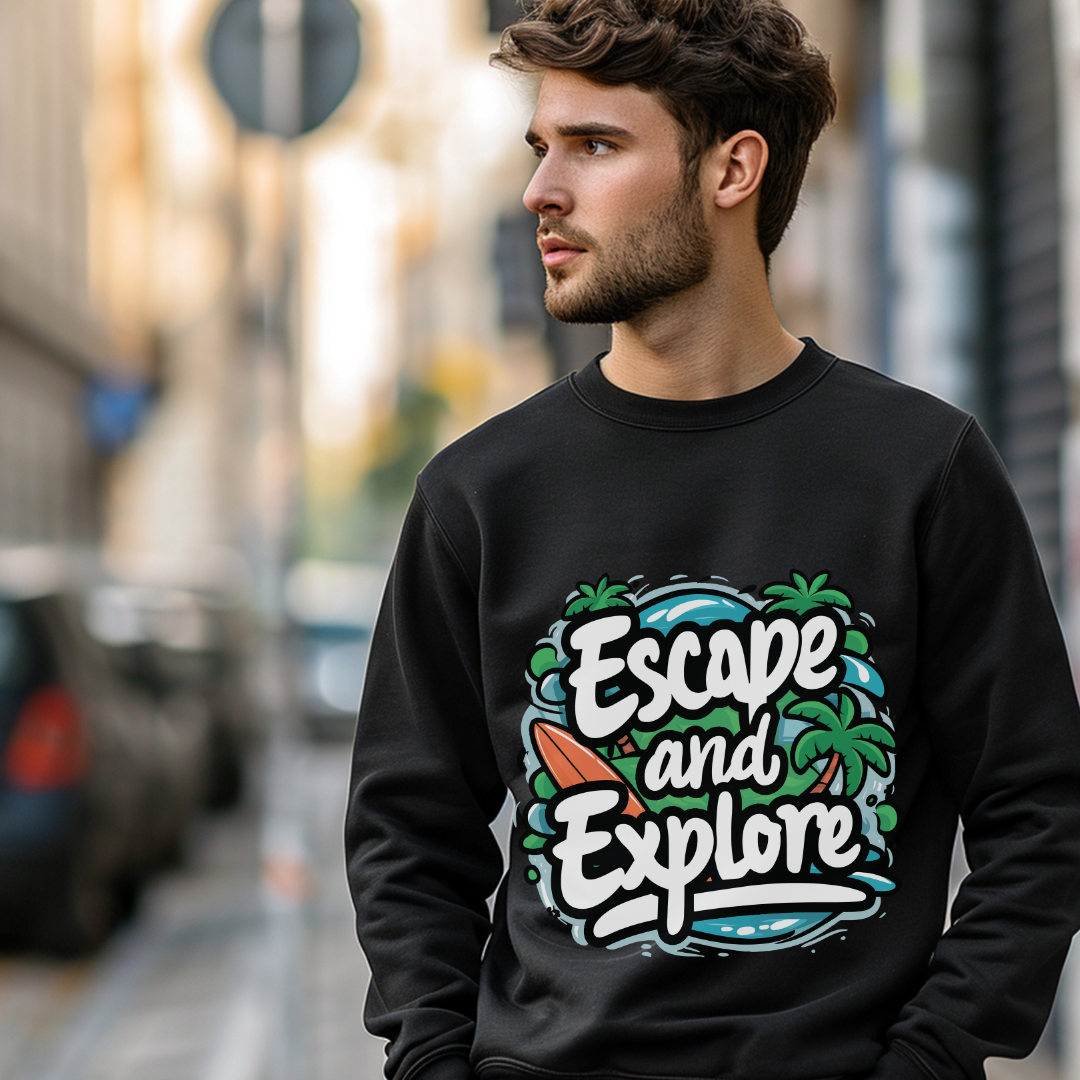 Sudadera unisex con cuello redondo Escape and Explore: ropa informal con temática de aventuras